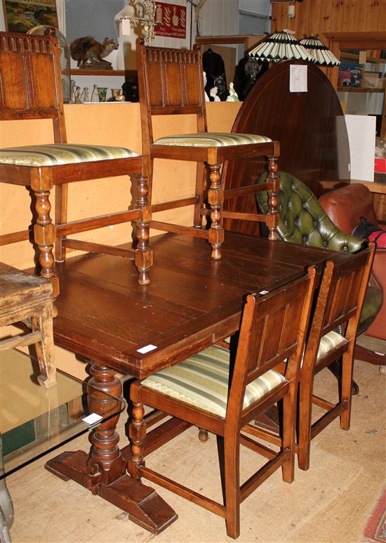 Oak drawer leaf table & 4 chairs
